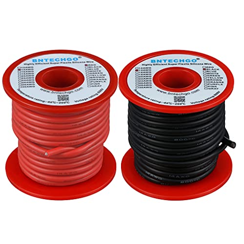 BNTECHGO 14 AWG Silikonleitung 50 ft Ultra Flexibel Hochtemperatur 200°C 600V Rot und Schwarz 400 Stränge Tinned Kupferdraht für Modellbatterien BNTECHGO 14 AWG Silikonleitung 50 ft Ultra Flexibel Hochtemperatur 200°C 600V Rot und Schwarz 400 Stränge Tinned Kupferdraht für Modellbatterien von BNTECHGO