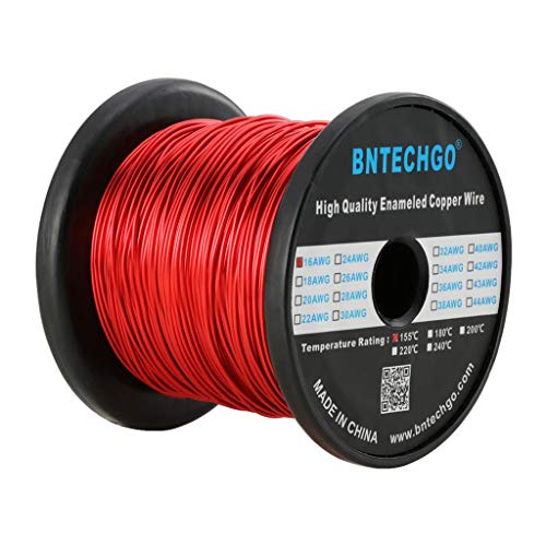 BNTECHGO 16 AWG Magnet Wire - Enameled Copper Wire - Enameled Magnet Winding Wire - 3.0 lb - 0.0492" Diameter 1 Spool Coil Red Temperature Rating 155℃ Widely Used for Transformers Inductors von BNTECHGO