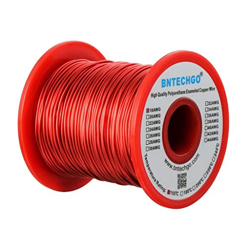 BNTECHGO 18 AWG Magnet Wire - Enameled Copper Wire - Enameled Magnet Winding Wire - 1.0 lb - 0.0393" Diameter 1 Spool Coil Red Temperature Rating 155℃ Widely Used for Transformers Inductors von BNTECHGO