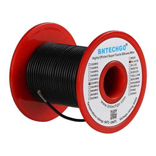 BNTECHGO 22 Gauge Silicone Wire Spool Black 100 feet Ultra Flexible High Temp 200 deg C 600V 22AWG Silicone Rubber Wire 60 Strands of Tinned Copper Wire Stranded Wire for Model Low Impedance BNTECHGO 22 Gauge Silicone Wire Spool Black 100 feet Ultra Flexible High Temp 200 deg C 600V 22AWG Silicone Rubber Wire 60 Strands of Tinned Copper Wire Stranded Wire for Model Low Impedance von BNTECHGO
