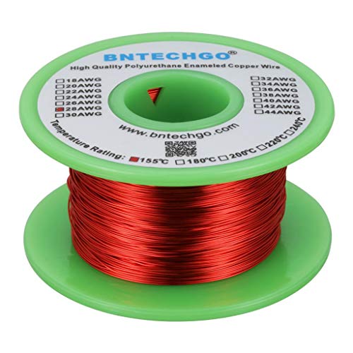 BNTECHGO 28 AWG Magnet Wire - Enameled Copper Wire - Enameled Magnet Winding Wire - 4 oz - 0.0126" Diameter 1 Spool Coil Red Temperature Rating 155℃ Widely Used for Transformers Inductors von BNTECHGO