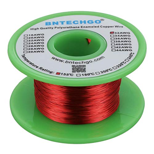 BNTECHGO 32 AWG Magnet Wire - Enameled Copper Wire - Enameled Magnet Winding Wire - 4 oz - 0.0078" Diameter 1 Spool Coil Red Temperature Rating 155℃ Widely Used for Transformers Inductors von BNTECHGO