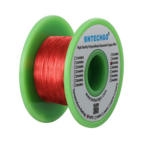 BNTECHGO 36 AWG Magnetdraht – emaillierter Kupferdraht – emaillierter Magnetwickeldraht – 113.4 g – 0.000 cm Durchmesser, 1 Spule, rot, weit verbreitet für Transformatoren, Induktoren von BNTECHGO