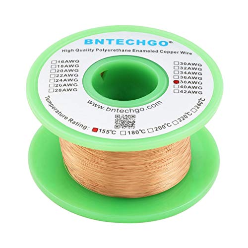 BNTECHGO 38 AWG Magnet Wire - Enameled Copper Wire - Enameled Magnet Winding Wire - 4 oz - 0.0039"Diameter 1 Spool Coil Natural Temperature Rating 155℃ Widely Used for Transformers Inductors BNTECHGO 38 AWG Magnet Wire - Enameled Copper Wire - Enameled Magnet Winding Wire - 4 oz - 0.0039"Diameter 1 Spool Coil Natural Temperature Rating 155℃ Widely Used for Transformers Inductors von BNTECHGO