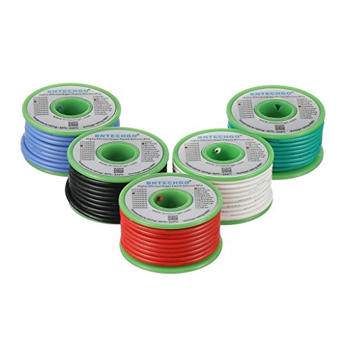 BNTECHGO Ultra Flexible 16 Gauge Silicone Wire Spool 5 Color Red, Black,White,Blue and Green High Resistant 200 deg C 600V Electronic Wire 16 AWG Stranded Wire 252 Strands Tinned Copper Wire Hook Up von BNTECHGO