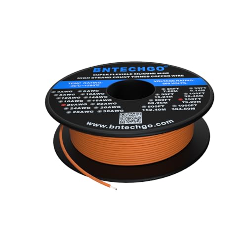 bntechgo 20 Gauge Silikon Draht 250 Füße orange weich und flexibel High Temperature Resistant hoch effizient 20 AWG Silikon Draht 100 Stränge aus verzinntes Kupfer Draht bntechgo 20 Gauge Silikon Draht 250 Füße orange weich und flexibel High Temperature Resistant hoch effizient 20 AWG Silikon Draht 100 Stränge aus verzinntes Kupfer Draht von BNTECHGO