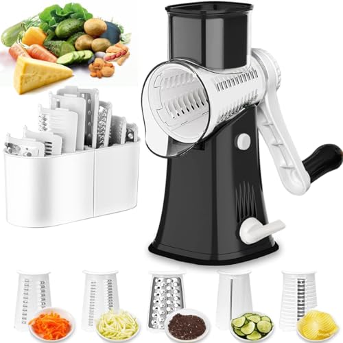 Rotary Cheese Grater Shredder 5-in-1 Tumbling Box Mandoline Gemüse Julienne Slicer Waffel Cutter Nuss Chopper, Schwarz Rotary Cheese Grater Shredder 5-in-1 Tumbling Box Mandoline Gemüse Julienne Slicer Waffel Cutter Nuss Chopper, Schwarz von BNUNWISH