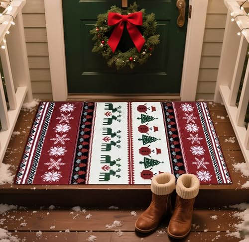 Weihnachtliche waschbare Fußmatte für Eingangstür, 60 x 90 cm, flaches Profil, für Innenbereich, Eingangsbereich, rutschfest, stark frequentiert, kleiner Bodenteppich für Veranda, Schlafzimmer, Küche von BNUNWISH