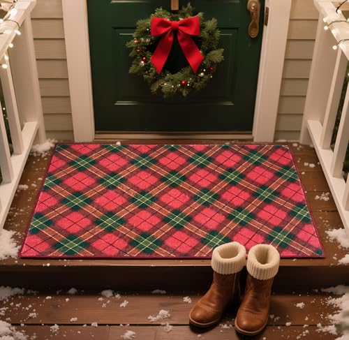 Weihnachtliche waschbare Fußmatte für Eingangstür, 60 x 90 cm, flaches Profil, für den Eingangsbereich, für Innenbereich, rutschfest, stark frequentiert, kleiner Bodenteppich für Veranda, Schlafzimmer von BNUNWISH