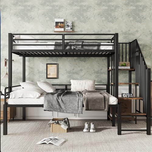 BNUZ Eisenbett,Etagenbett,Geeignet für Kinder und Jugendliche, Eckleiterschrank mit Stauraum,90x200cm-120x200cm,Eisen+MDF,Schwarz+Vintage-Holzfarbe BNUZ Eisenbett,Etagenbett,Geeignet für Kinder und Jugendliche, Eckleiterschrank mit Stauraum,90x200cm-120x200cm,Eisen+MDF,Schwarz+Vintage-Holzfarbe von BNUZ
