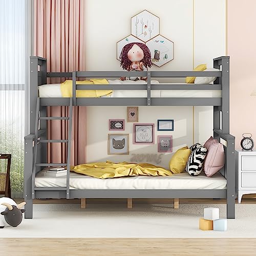 BNUZ Etagenbett 90(140) x200cm mit Leiter und Sicherheitsgeländer, umbaubar in 2 getrennte Betten,Holzbett für Kinder, Jugendliche und Erwachsene,grau von BNUZ