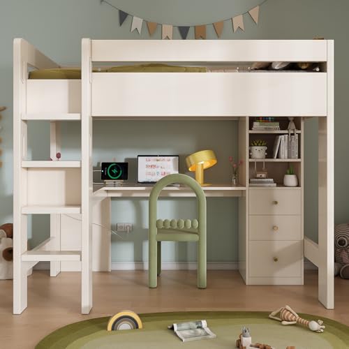 BNUZ Kinderbett Hochbett mit L-förmigem Schreibtisch,Regalen und Schubladen mit USB/Type-C Ladebereich,Jugend-Einzelbett mit Leiter und Holzlattenrost,90×200cm,Weiß,ohne Matratze BNUZ Kinderbett Hochbett mit L-förmigem Schreibtisch,Regalen und Schubladen mit USB/Type-C Ladebereich,Jugend-Einzelbett mit Leiter und Holzlattenrost,90×200cm,Weiß,ohne Matratze von BNUZ