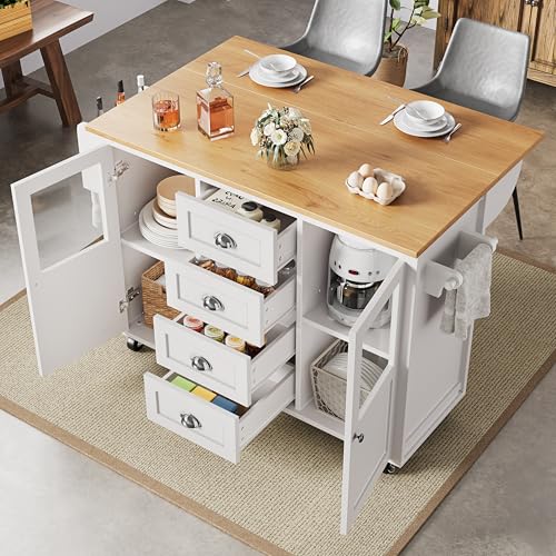 BNUZ Kücheninsel,Küchenschrank,Buffetschrank,90x140cm,ausziehbarer Küchenwagen mit Rollen,Handtuchhalter,Gewürzregal, verstellbaren Einlegeböden,Zwei Türen,Vier Schubladen,Weiß BNUZ Kücheninsel,Küchenschrank,Buffetschrank,90x140cm,ausziehbarer Küchenwagen mit Rollen,Handtuchhalter,Gewürzregal, verstellbaren Einlegeböden,Zwei Türen,Vier Schubladen,Weiß von BNUZ
