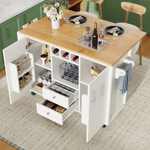 BNUZ Kücheninsel Buffetschrank,90x140cm,Küchenschrank Küchenwagen und klappbarer Arbeitsplatte mit Handtuchhalter Gewürzregal Türregal Weinregal und verstellbaren Einlegeböden, weiß BNUZ Kücheninsel Buffetschrank,90x140cm,Küchenschrank Küchenwagen und klappbarer Arbeitsplatte mit Handtuchhalter Gewürzregal Türregal Weinregal und verstellbaren Einlegeböden, weiß von BNUZ