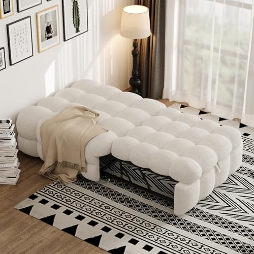 BNUZ Polsterbett,Einzelbett,2-in-1-Fußhocker,Ausziehbares Schlafsofa,Puffy-Bett,Teddy-Stoff,Beige,70x180cm von BNUZ