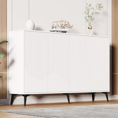 Weiß Sideboard Breite 160 cm, Multifunktionales Sideboard,Kommode, Highboard mit verstellbaren Einlegeböden, 4 Türen, Metallbeine Weiß Sideboard Breite 160 cm, Multifunktionales Sideboard,Kommode, Highboard mit verstellbaren Einlegeböden, 4 Türen, Metallbeine von BNUZ