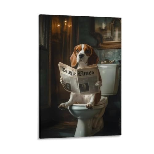 BNVJFNE Leinwand-Poster, Motiv: Beagle-Hund, der Zeitung in der Toilette liest, Badezimmer-Kunst, Wandkunst, Dekordruck, Gemälde für Wohnzimmer, Schlafzimmer, Dekoration, 60 x 90 cm BNVJFNE Leinwand-Poster, Motiv: Beagle-Hund, der Zeitung in der Toilette liest, Badezimmer-Kunst, Wandkunst, Dekordruck, Gemälde für Wohnzimmer, Schlafzimmer, Dekoration, 60 x 90 cm von BNVJFNE