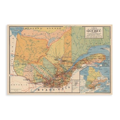 BNVJFNE Quebec, Alte Karte 1938, Leinwandposter, Wandkunst, Dekordruck, Bild Gemälde für Wohnzimmer, Schlafzimmer, Dekoration, 40 x 60 cm BNVJFNE Quebec, Alte Karte 1938, Leinwandposter, Wandkunst, Dekordruck, Bild Gemälde für Wohnzimmer, Schlafzimmer, Dekoration, 40 x 60 cm von BNVJFNE