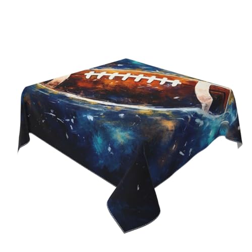 BNVSADC Quadratische Tischdecke mit Galaxie-Weltraum, American Football, bedruckt, 140 x 140 cm, knitterfreie Polyester-Tischdecke, dekorative Stoff-Tischdecken für Küche, Esstisch, Partys, Camping von BNVSADC