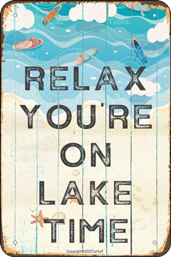 Vintage-Blechschild "Relax You're On Lake Time", 20 x 30 cm, Dekoration, Poster, Schild für Zuhause, Garten, Garage, lustige Wanddekoration von BNVXR