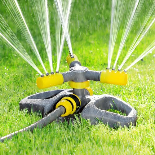 BNZCZY Garten Sprinkler Rasensprenger Rasenbewässerung, 3 Arme Rasensprinkler Automatisch, 360 Grad Rotierend Gartensprinkler Bewässerungssystem für Rasen, Pflanzen(Size:0.78in+10m,Color:grau) von BNZCZY