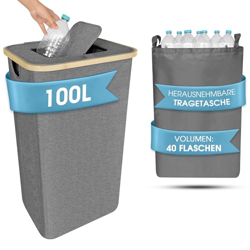 Bohoff - Pfandflaschen Sammelbehälter - Pfandbehälter mit selbstschließendem Flipdeckel und praktischer Innentasche (Grau) von BO | BOHOFF QUALITY PRODUCTS