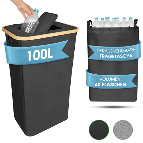 Bohoff - Pfandflaschen Sammelbehälter - Pfandbehälter mit selbstschließendem Flipdeckel und praktischer Innentasche (Schwarz) von BO | BOHOFF QUALITY PRODUCTS