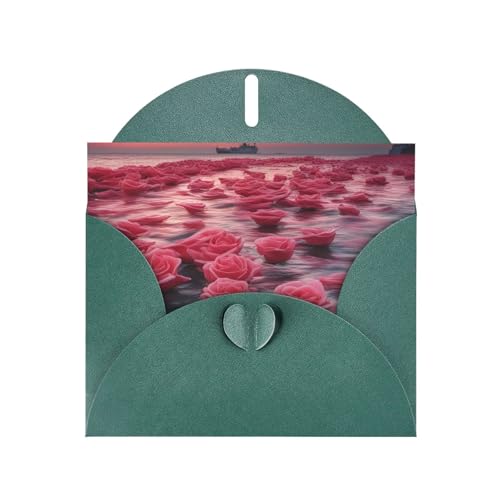 BOAIHH Horizontale Weihnachtskarte Roses By The Sea mit dunkelgrünem herzförmigem Umschlag und zum Schreiben verschiedener Urlaubsgrüße von BOAIHH