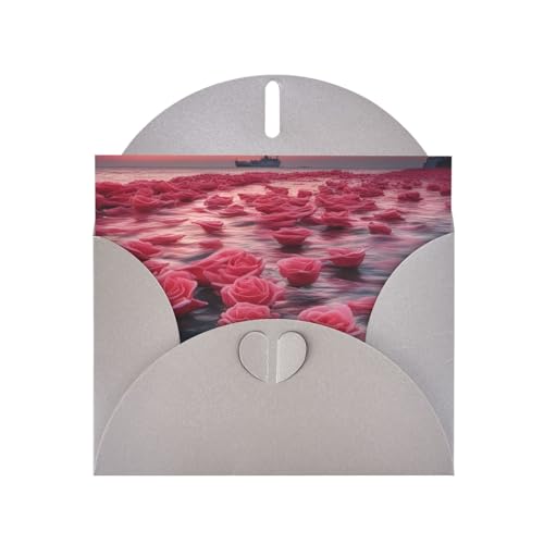BOAIHH Horizontale Weihnachtskarte Roses By The Sea mit grauem herzförmigem Umschlag und zum Schreiben verschiedener Urlaubsgrüße von BOAIHH