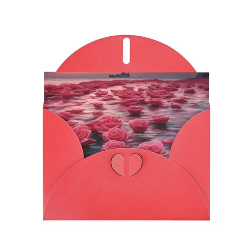 BOAIHH Horizontale Weihnachtskarte Roses By The Sea mit rotem herzförmigem Umschlag und zum Schreiben verschiedener Urlaubsgrüße von BOAIHH