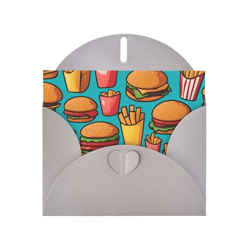 BOAIHH Horizontale Weihnachtskarte mit Cartoon-Burger-Pommes-Motiv, mit grauem herzförmigem Umschlag und zum Schreiben verschiedener Urlaubsgrüße von BOAIHH