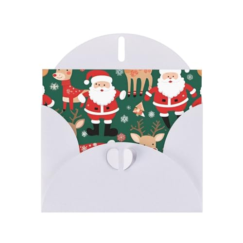 BOAIHH Horizontale Weihnachtskarte mit Weihnachtsmann und Hirsch, mit weißem herzförmigem Umschlag und zum Schreiben verschiedener Urlaubsgrüße von BOAIHH