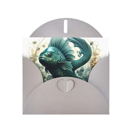 BOAIHH Horizontale Weihnachtskarte mit grauem herzförmigem Umschlag und Aufschrift The Green Flying Fish BOAIHH Horizontale Weihnachtskarte mit grauem herzförmigem Umschlag und Aufschrift The Green Flying Fish von BOAIHH
