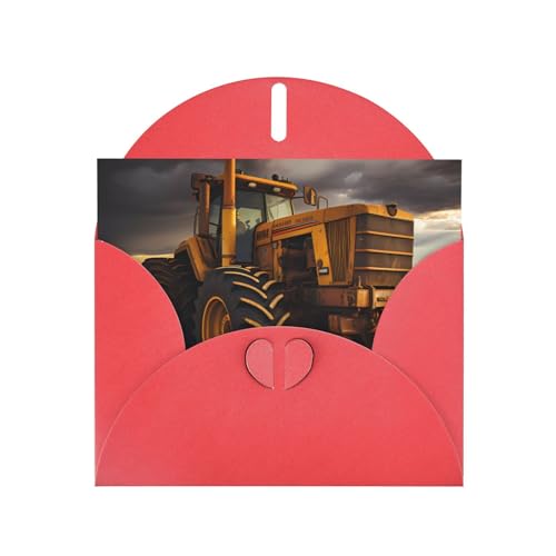 BOAIHH Horizontale Weihnachtskarte mit rotem herzförmigem Umschlag und verschiedenen Urlaubsgrüßen zum Schreiben von Traktor im Feld von BOAIHH