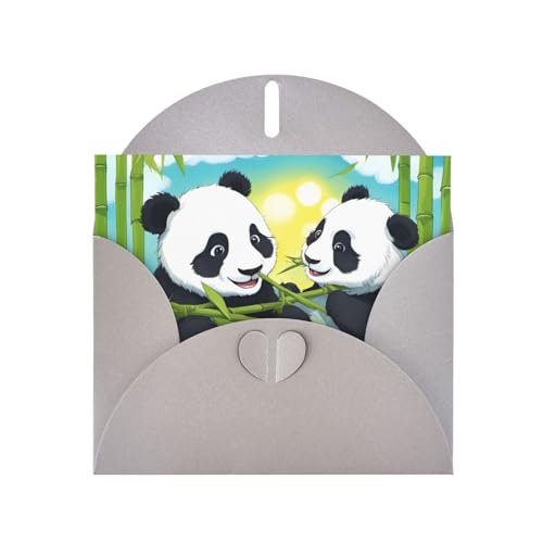 BOAIHH Horizontale Weihnachtskarte mit zwei fröhlichen Pandas, mit grauem herzförmigem Umschlag und zum Schreiben verschiedener Weihnachtsgrüße von BOAIHH