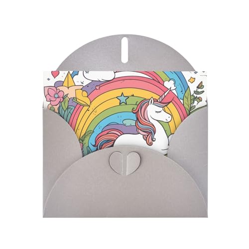 BOAIHH Hübsche horizontale Weihnachtskarte mit Regenbögen und Einhörnern, mit grauem herzförmigem Umschlag und zum Schreiben verschiedener Weihnachtsgrüße von BOAIHH