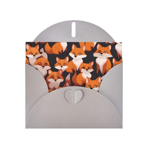 BOAIHH Lots Of Cartoon Little Foxes Horizontale Weihnachtskarte mit grauem herzförmigem Umschlag und zum Schreiben verschiedener Urlaubsgrüße von BOAIHH