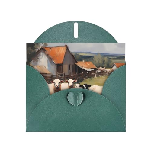 BOAIHH Niedliche Bauernhoftiere, horizontale Weihnachtskarte mit dunkelgrünem herzförmigem Umschlag und zum Schreiben verschiedener Urlaubsgrüße von BOAIHH
