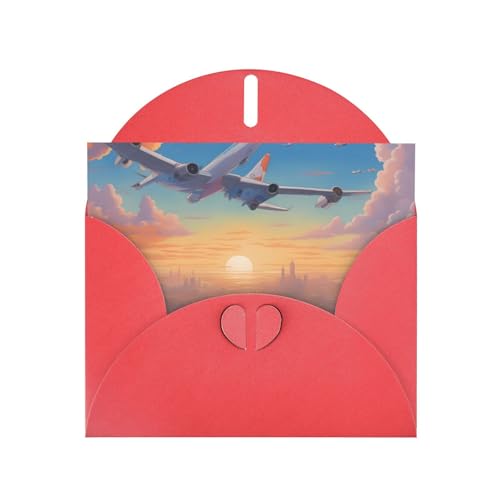 BOAIHH Schöne horizontale Flugzeug-Urlaubskarte mit rotem herzförmigem Umschlag und zum Schreiben verschiedener Urlaubsgrüße von BOAIHH
