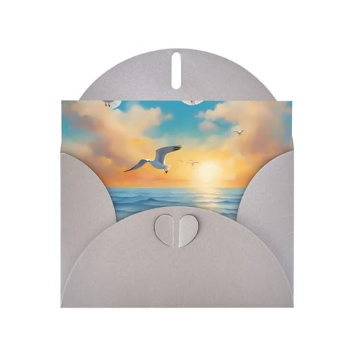 BOAIHH Seagulls By The Sea Horizontale Weihnachtskarte mit grauem herzförmigem Umschlag und zum Schreiben verschiedener Urlaubsgrüße von BOAIHH