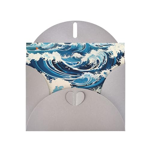 BOAIHH Ukiyo-E Style Waves horizontale Weihnachtskarte mit grauem herzförmigem Umschlag und zum Schreiben verschiedener Urlaubsgrüße von BOAIHH