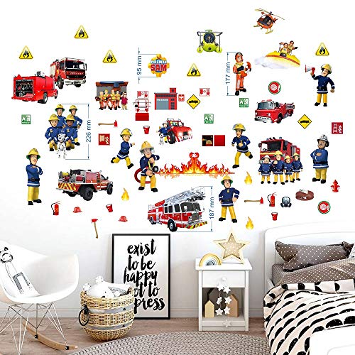 BOARA Wandaufkleber Fireman sam wandtattoo Wandbilder für Jungs 2 Blatt Feuerwehrmann Sam Pattern 750mmX 350mm von BOARA