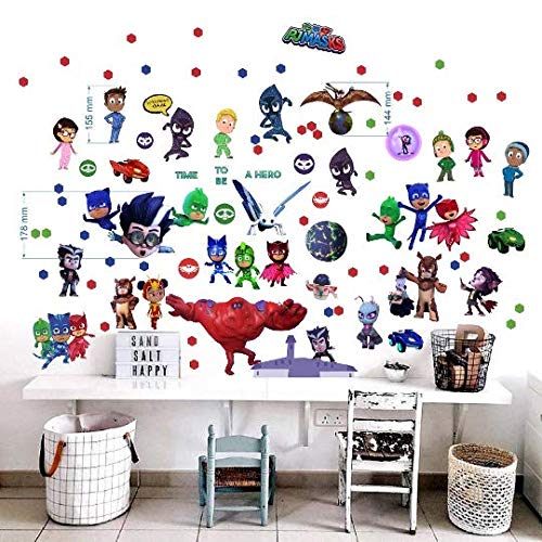 PJ Masks Wandtattoo für Schlafzimmer Jungen und Mädchen 2 Blatt PJ Masks Pattern 750mmX 350mm von BOARA