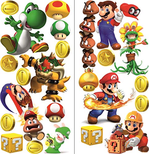 Super Mario Wandtattoo für Schlafzimmer Jungen und Mädchen 2 Blatt super mario Pattern 750mmX 350mm von BOARA