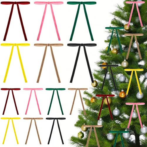 BOARDFEB Samtschleifen für Weihnachtsbaumschmuck, Vintage-Schleifen, 12,7 x 17,8 cm, vorgefertigte Weihnachtsdekoration für Kränze, Girlande, Geschenke, Urlaub, Zuhause, Türdekoration (Khaki, Rot von BOARDFEB