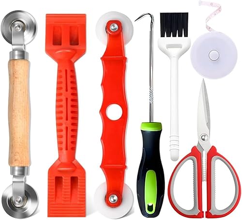 Werkzeug Doppelrad 7er Set, Werkzeug Einzieher Einroller Doppelrad Dichtungseinroller mit Holzgriff Spline Roller Einroller Fliegengitter Reparatur von BOASYZO