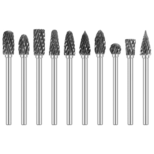 10pcs Schleifgräber Set Wolfram -Stahl Rotary Burrs Bit mit 1/8 -Zoll -Schaft -Verschleiß resistenter Schnitzburr -Set -Rotary -Werkzeugzubehör Holzbearbeitung Werkzeug für Steinholzmetall BOBASH von BOBASH