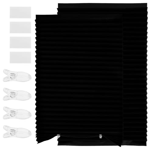 2 Stück Plissee ohne Bohren 60cm x 180cm Faltrollo Plisseerollo Jalousie Blickdicht Sichtschutz Verdunklung Sonnenschutz Selbstklebend Freier Zuschnitt für Fenster & Tür(Schwarz) von BOBASH