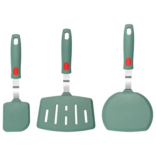 3 Stück Pfannenwender Silikon Set Silicone Spatula Hitzebeständiger zum Kochen und Backen Antihaft-Pfannkuchen mit Löffel Runder Spatel Quadratischer Spatel von BOBASH