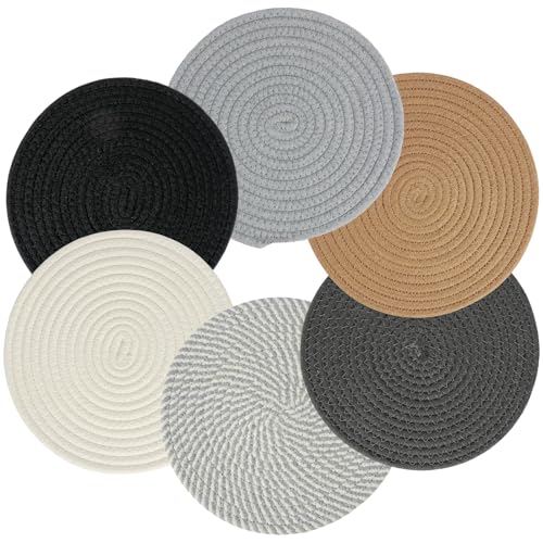 6Pcs Gewebte, Saugfähige Untersetzer, Getränkeuntersetzer Rutschfest, Design Filz Untersetzer Rund Durchmesser, Getränkeuntersetzer Rund Handgefertigt Geflochtenes Dickes Baumwollseil für Glas(25cm) von BOBASH
